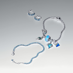 Pandora Moments 925 Sterling Silver Blue Murano Glass Dolphins Dangle Charm 793924C01