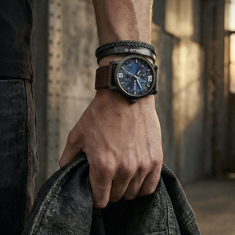 G-STAR Rovic Zwart met Blauwe Wijzerplaat Herenhorloge GSW.509.04-zoom-