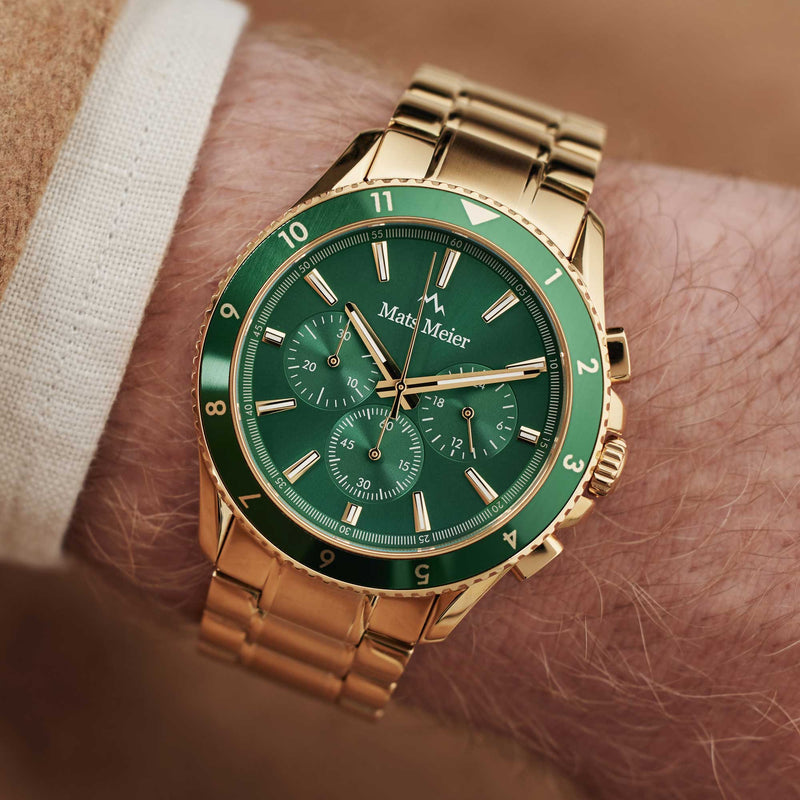 Mats Meier Ponte dei Salti Chronograaf Herenhorloge Goudkleurig en Groen MM00512-zoom-