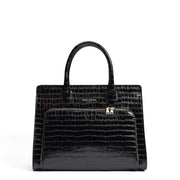 Isabel Bernard Honoré Nadine croco zwarte kalfsleren handtas met 13 inch laptopvak IB25110-201-13