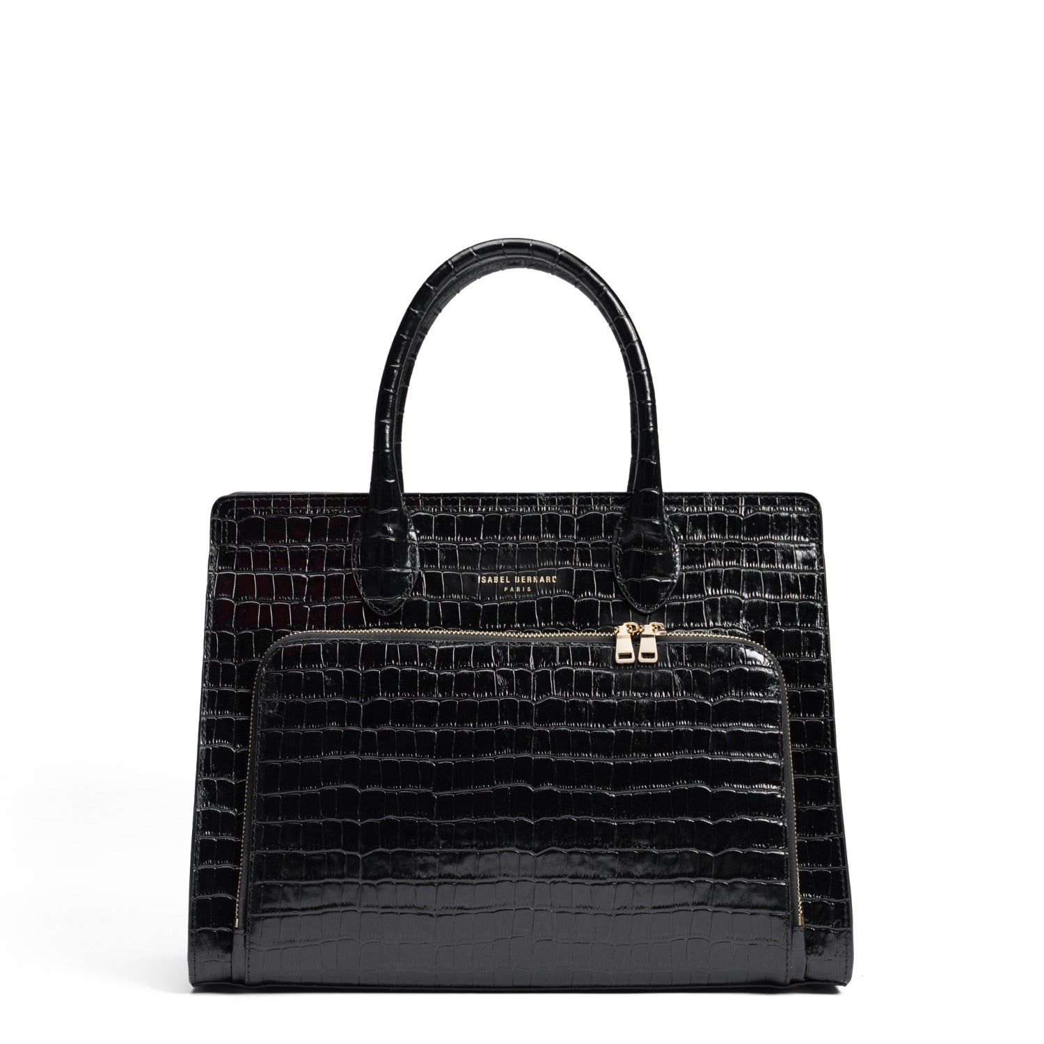 Isabel Bernard Honoré Nadine croco black calfskin leather handbag with 13 inch laptop compartment IB25110-201-13
