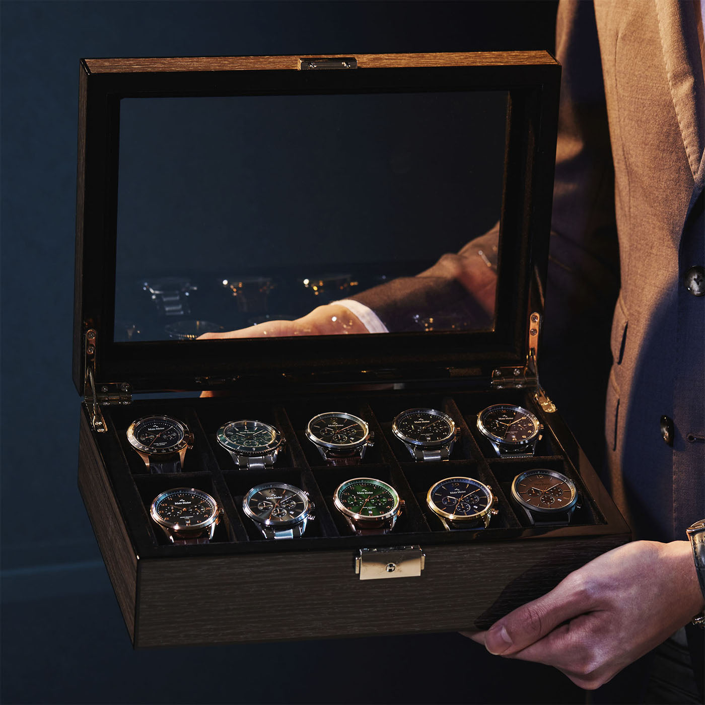 Mats Meier Mont Fort bruine horlogebox voor 10 horloges