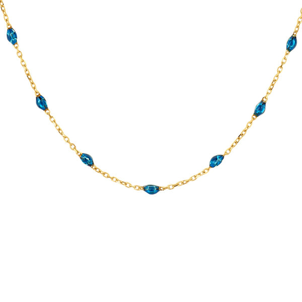 Ketting met heldere blauwe Resin 14k goud