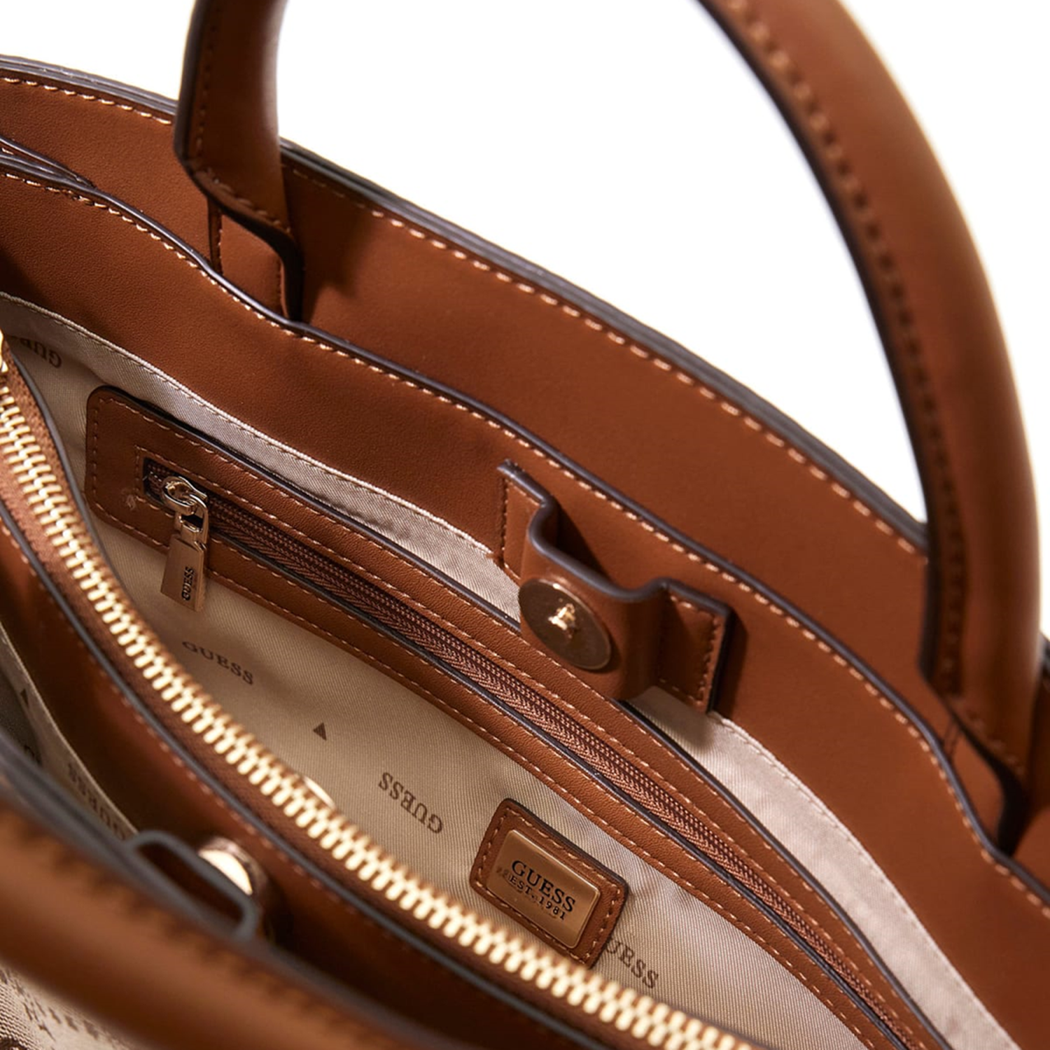 Guess Melinda Latte Logo Tri Comp Handbag HWJP99-2060-LTL