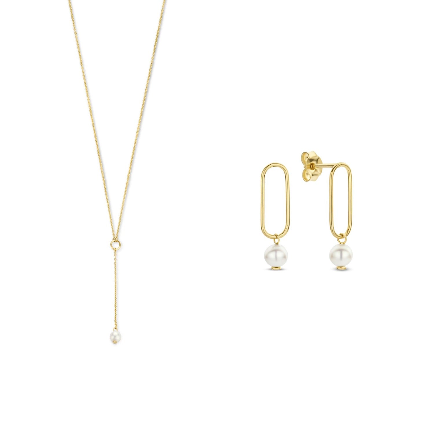 Isabel Bernard Cadeau d'Isabel 14 karat gold necklace and ear studs gift set with freshwater pearls IB90182