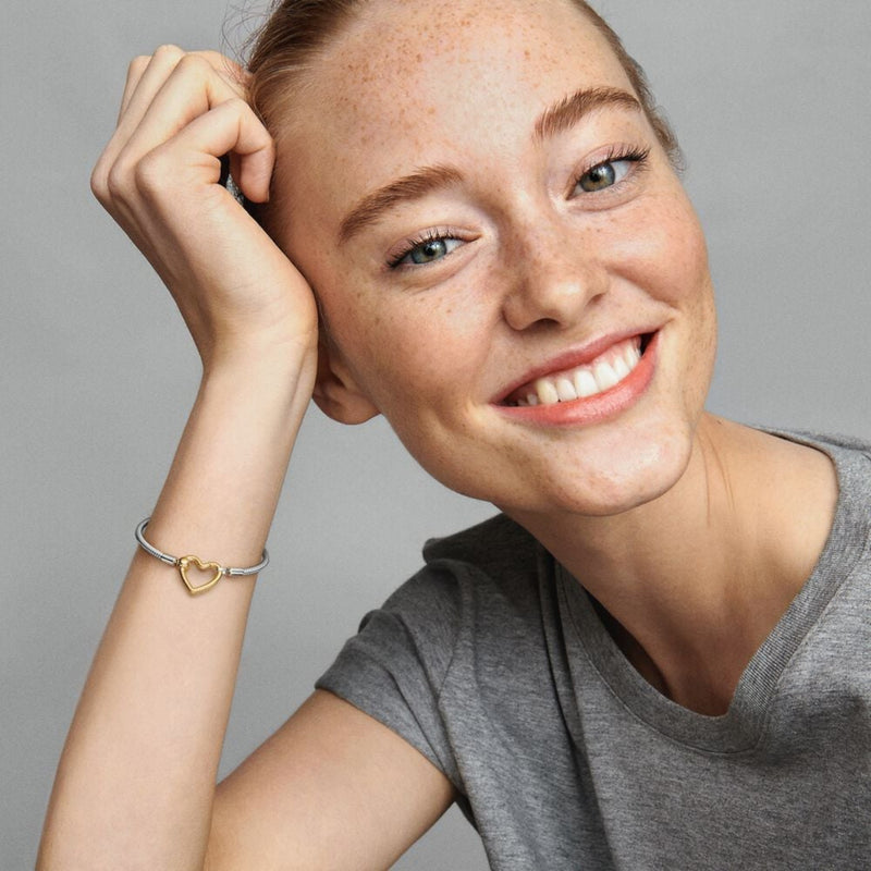 Pandora Moments 925 Sterling Silver Snake Chain Bracelet with 14 Carat Gold Plating 569539C00-20-zoom-