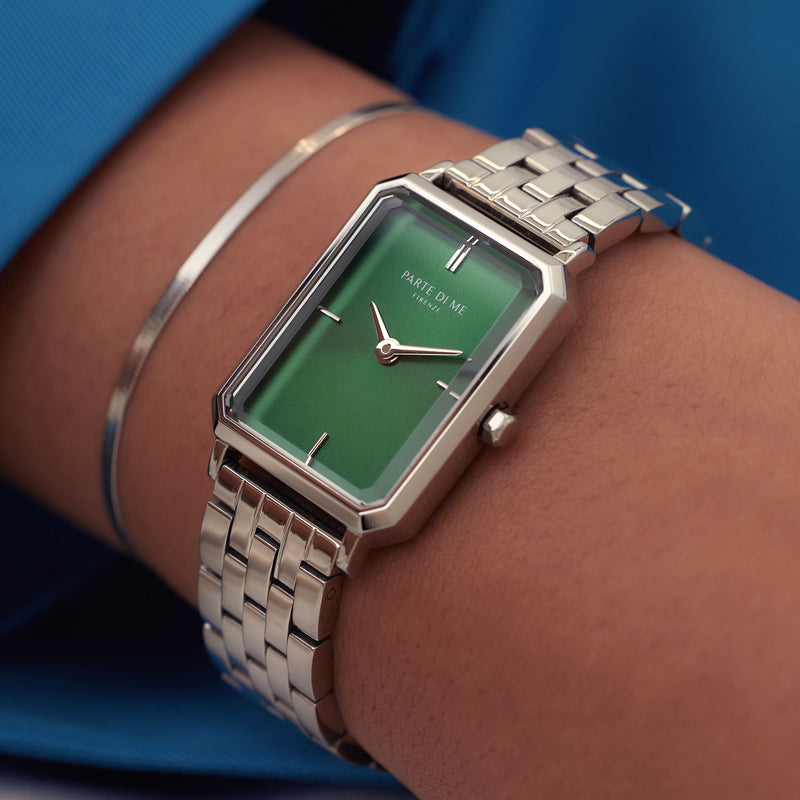 Parte Di Me Orologio Rechthoekig Dameshorloge Zilverlkleurig en Groen PDM09005-zoom-