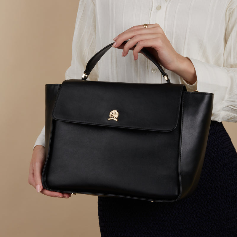 Tommy Hilfiger Crest Black Leather Handbag AW0AW15702BDS-zoom-