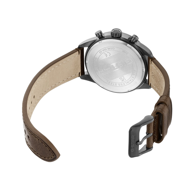 G-STAR Originals Zwart Stalen Herenhorloge met Bruine Leren Band GSW.504.03-zoom-