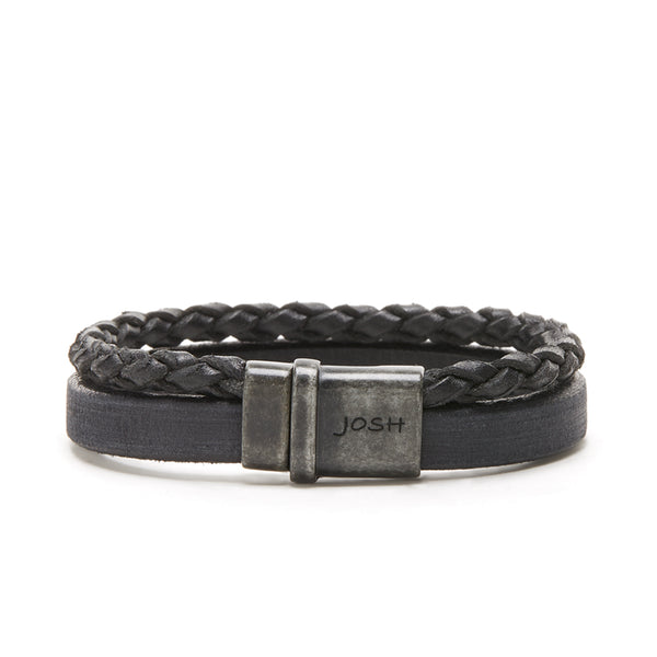 Josh Vintage Black Armband 09264-BRA-VB/BLACK (Lengte: 19.50 - 21.50 cm)