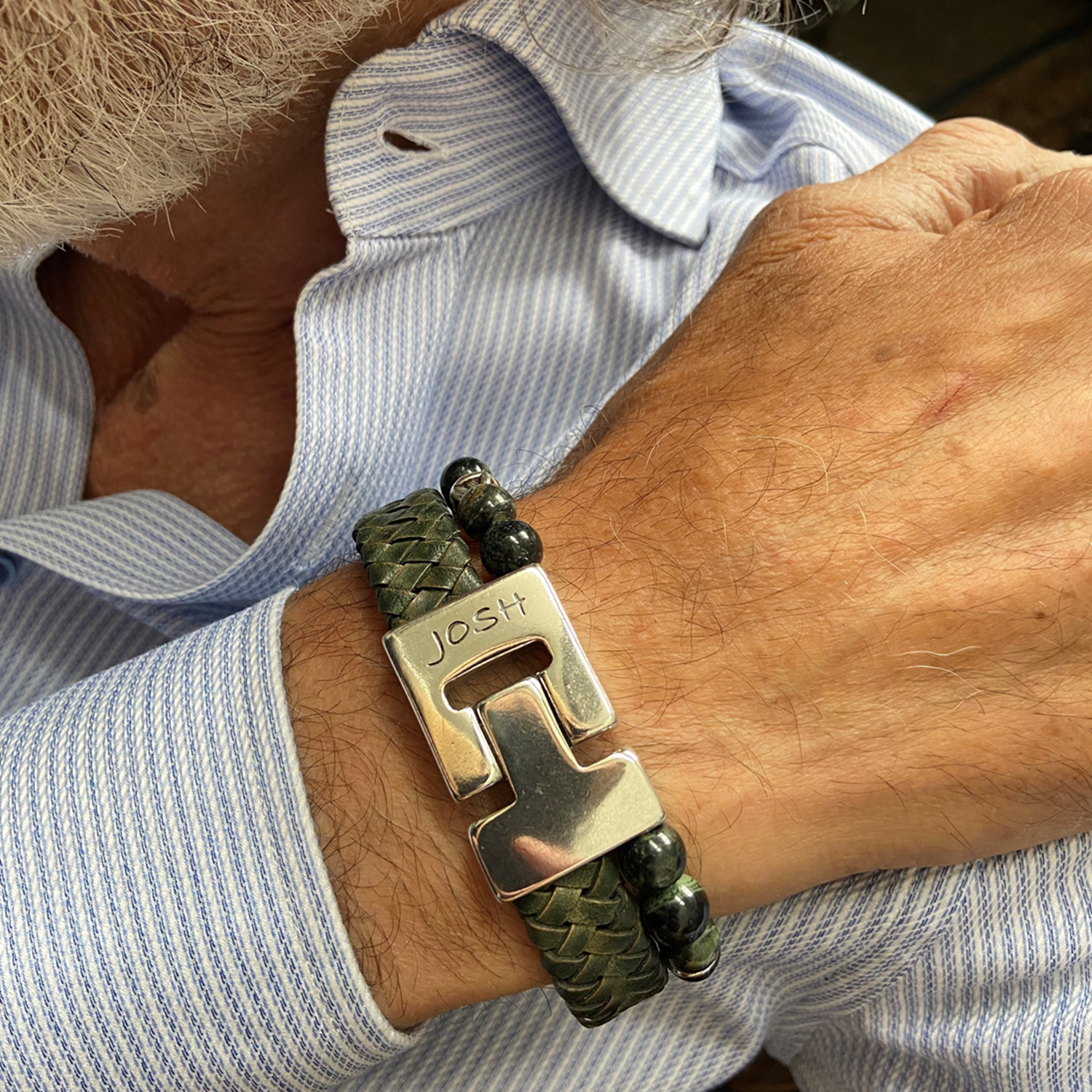 Josh Green Natural Stone Bracelet 25035SL/GRNN/MED