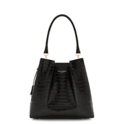 Isabel Bernard Femme Forte Macie Croco Zwarte Leren Schoudertas van Kalfsleer IB25074-201