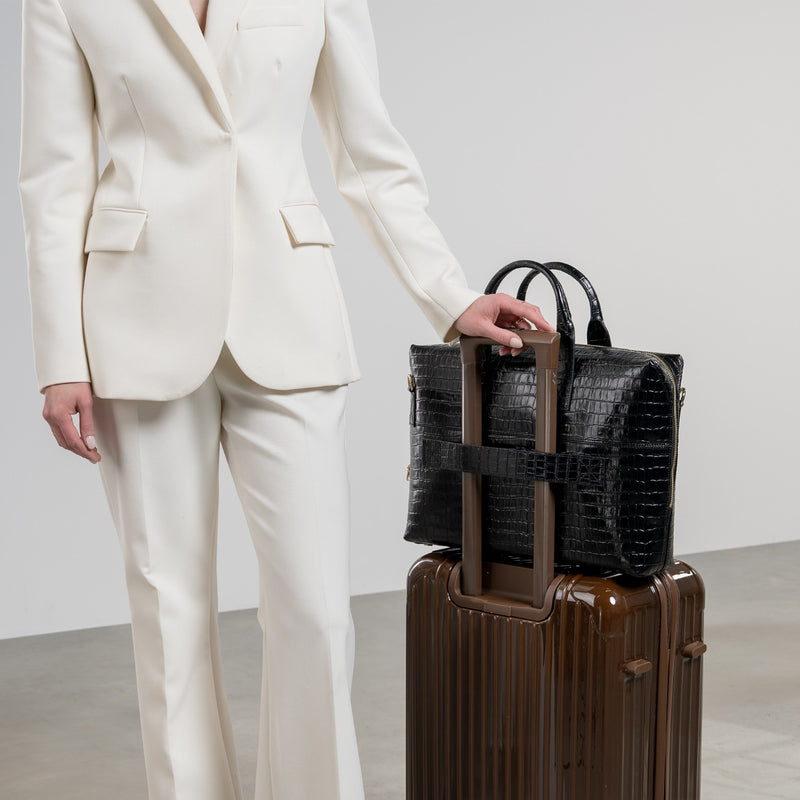 Isabel Bernard Honoré Anique Croco Zwarte Kalfsleren Handtas IB25072-zoom-