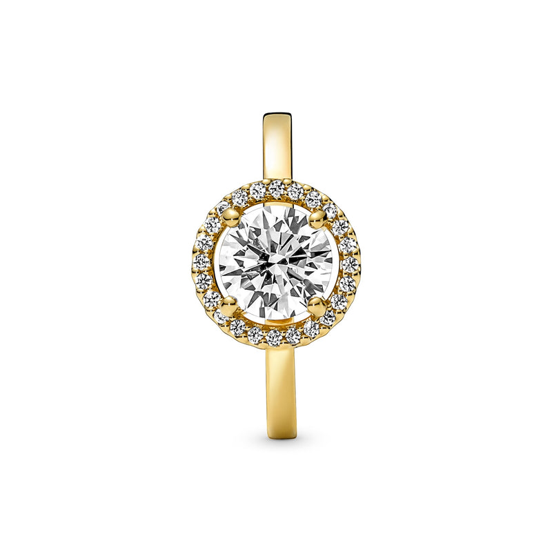 Pandora Timeless Gold-coloured Sparkling Round Halo Ring with 14 Carat Gold Plating 161234C01-52-zoom-