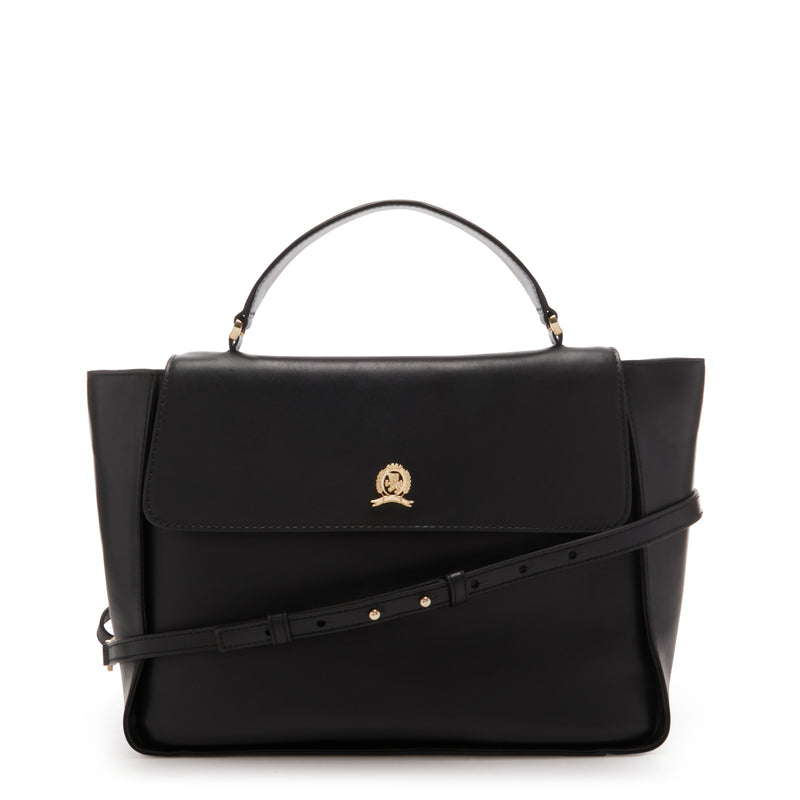 Tommy Hilfiger Crest Black Leather Handbag AW0AW15702BDS-zoom-