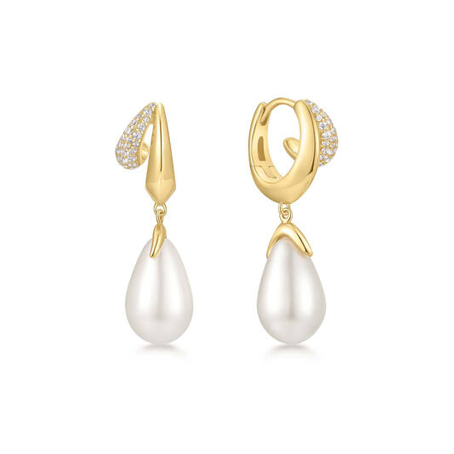 Ania Haie Reimaginer Gold Coloured Shell Pearl Drop Hoop Earrings AH-E069-09G