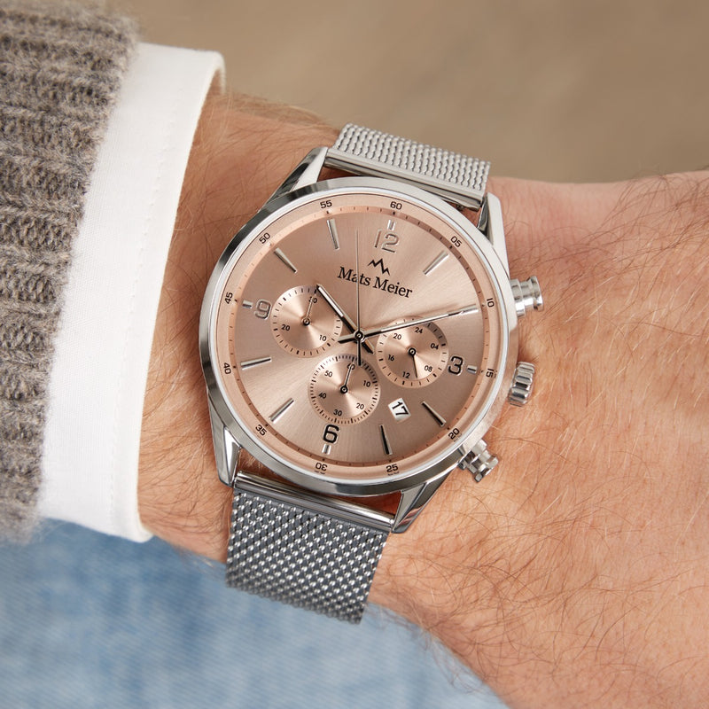 Mats Meier Grand Cornier Chronograaf Herenhorloge Zilverkleurig met Taupe MM00134-zoom-