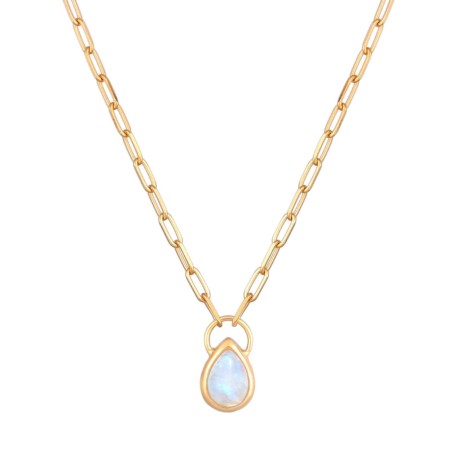 Elli 925 Sterling Silver Link Chain Necklace Gold plated with Moonstone 2004-BF-0008216-001