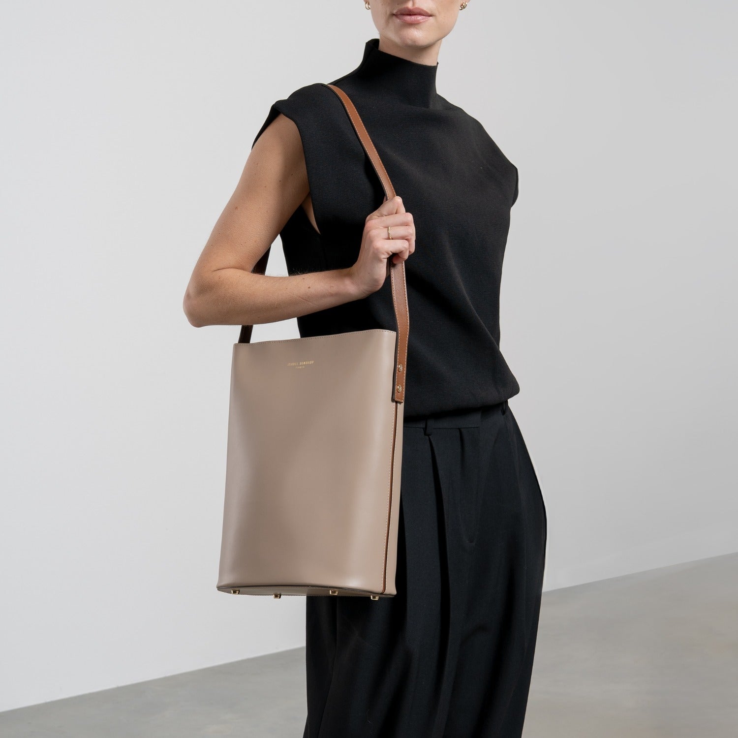 Isabel Bernard Honoré Lora Taupe Calfskin Leather Shoulder Bag IB25085-378