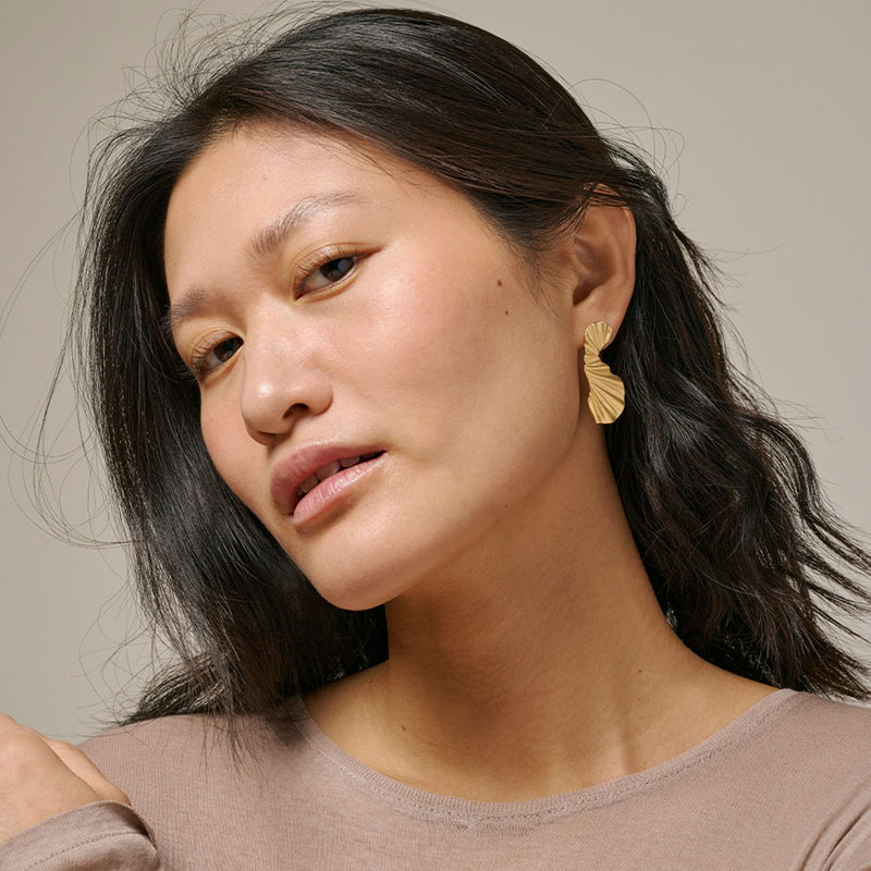 ENAMEL Copenhagen Big Wave 925 Sterling Zilveren Oorbellen Met Gouden Plating E155GM-zoom-