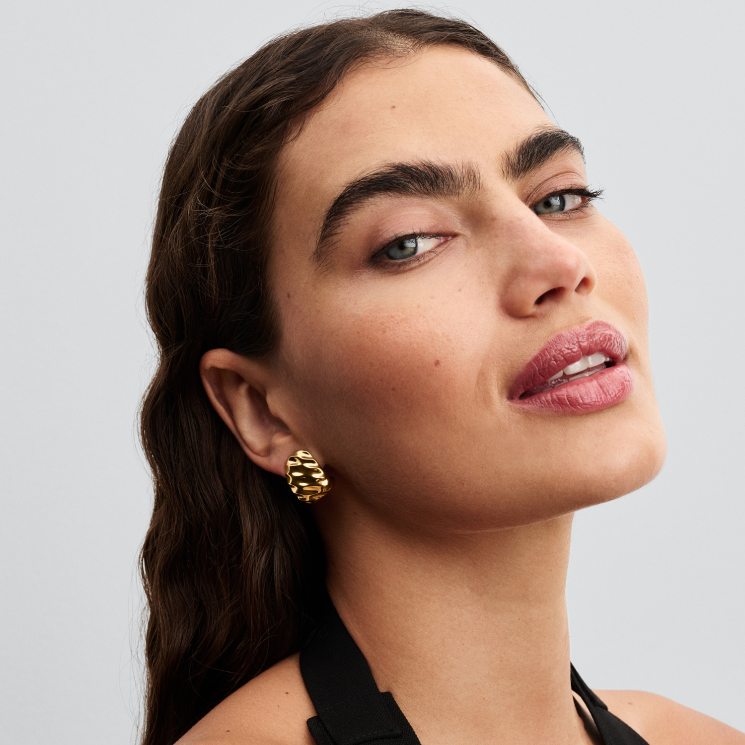 Pandora Essence Gold Plated Rippled Wide Hoop Earrings 263879C00