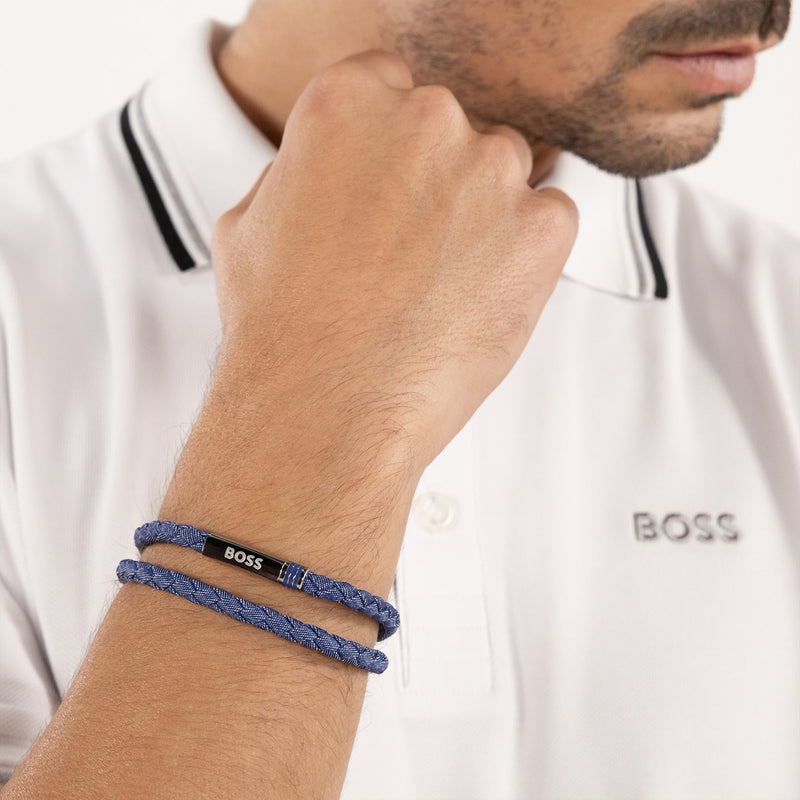 Hugo Boss Synthetische Vezel Blauwe Heren Gevlochten Armband HBJ1580800-zoom-