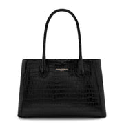Isabel Bernard Honoré Cloe Midi Croco Zwarte Kalfsleren Handtas IB25082-201