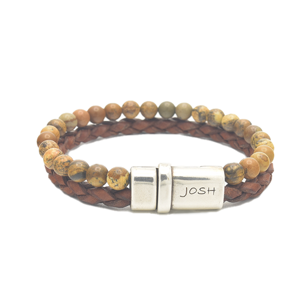 Josh Naturel Leather Gemstone Bracelet 09338SL/CGNT/LRG
