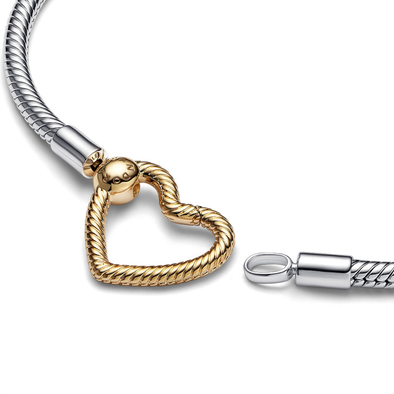 Pandora Moments 925 Sterling Silver Snake Chain Bracelet with 14 Carat Gold Plating 569539C00-19-zoom-