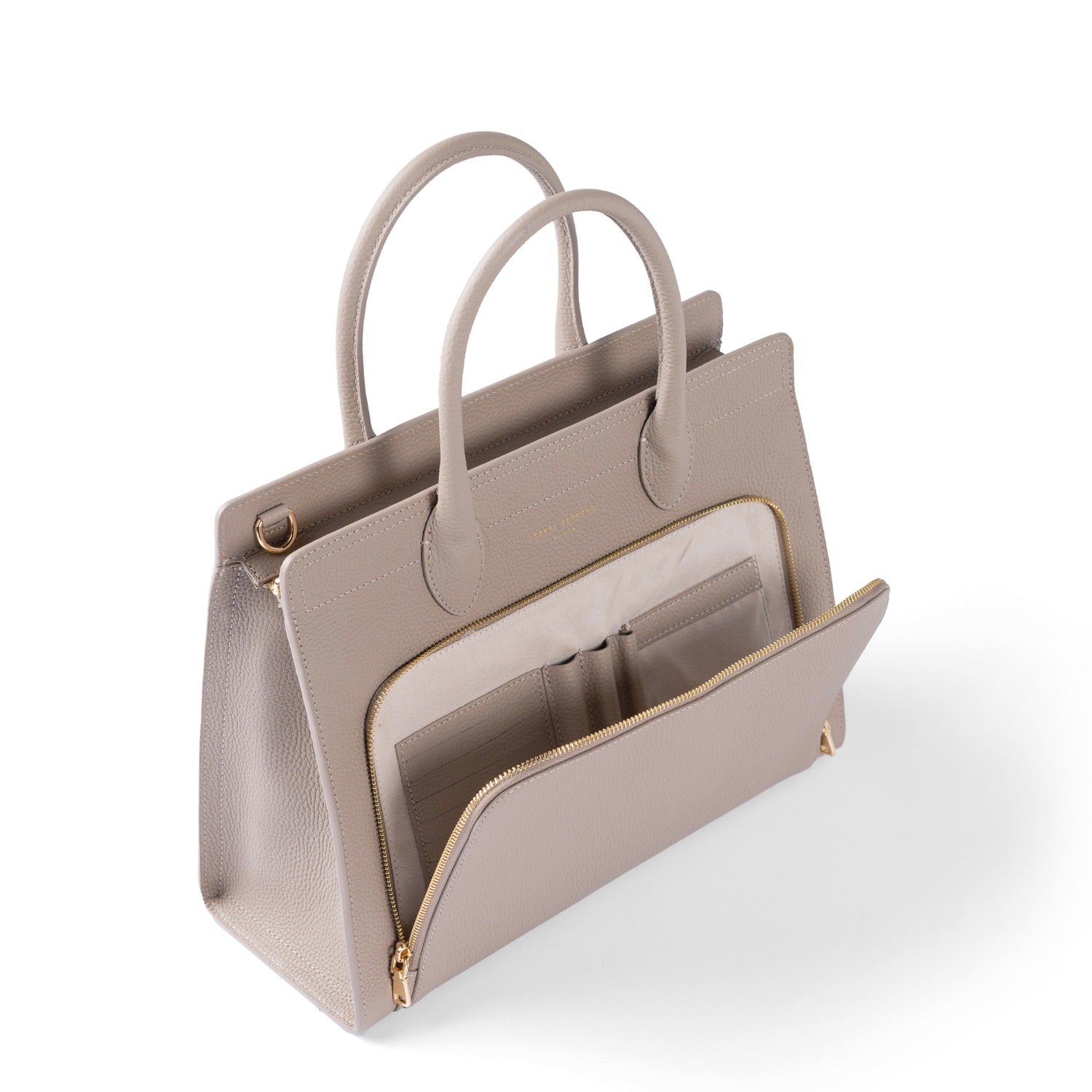 Isabel Bernard Honoré Nadine taupe calfskin leather handbag with 13 inch laptop compartment IB25110-078-13