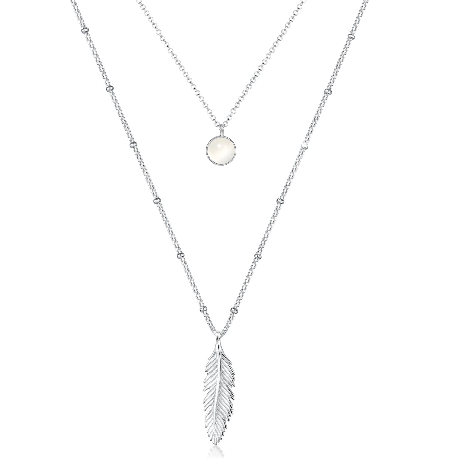 Elli 925 Sterling Silver Layered Link Chain Necklace with Moonstone 2004-BF-0007742-001