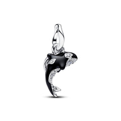 Pandora Moments 925 Sterling Silver Enamel Cubic Zirconia Orca Dangle Charm 794683C01