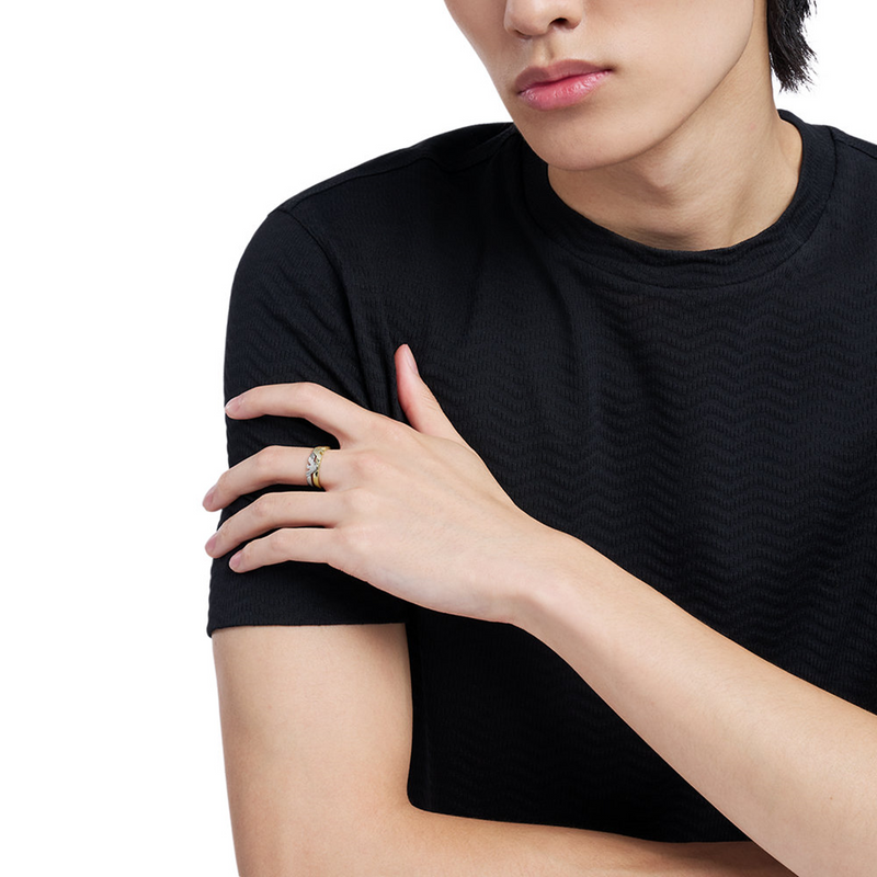 Emporio Armani Silver and Gold Stainless Steel Ring EGS32320407-zoom-