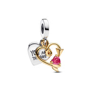Pandora Love 925 Sterling Silver and Gold Plated Hart en Boog Dubbele Bedel 763622C01
