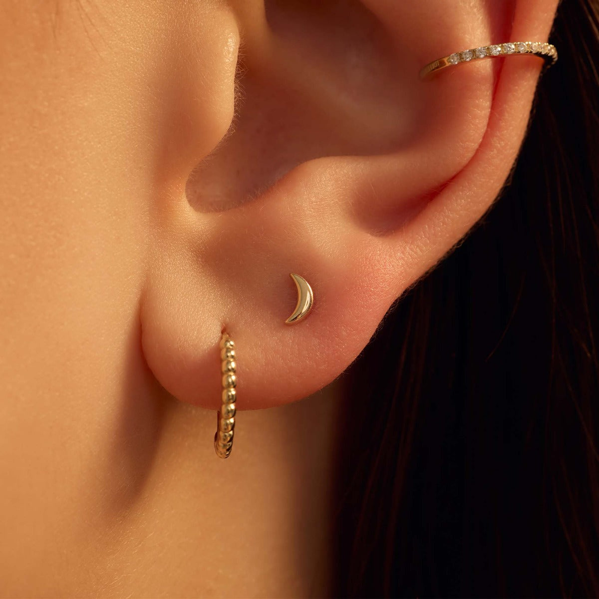Beloro Jewels Della Spiga Ceri 9 Karat Gold Ear Studs with Moon BO360095