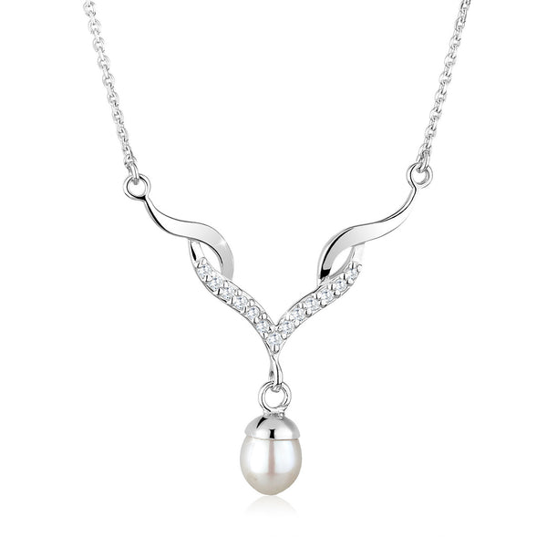Elli 925 Sterling Silver Pearl Necklace with Zirconia 2004-BF-0007983-001