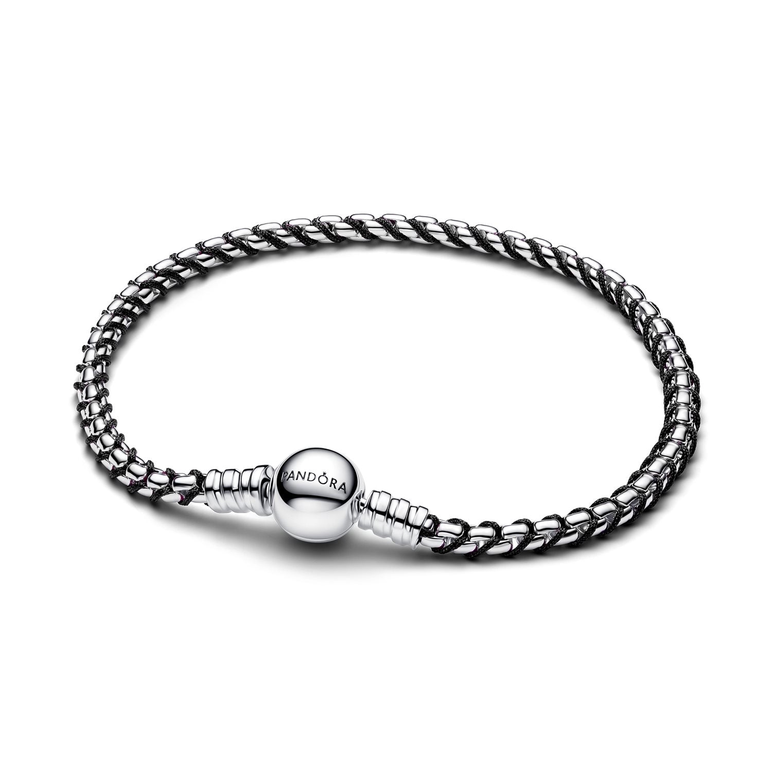 Pandora Moments 925 Sterling Silver Black Cord Box Chain Bracelet 593816C02