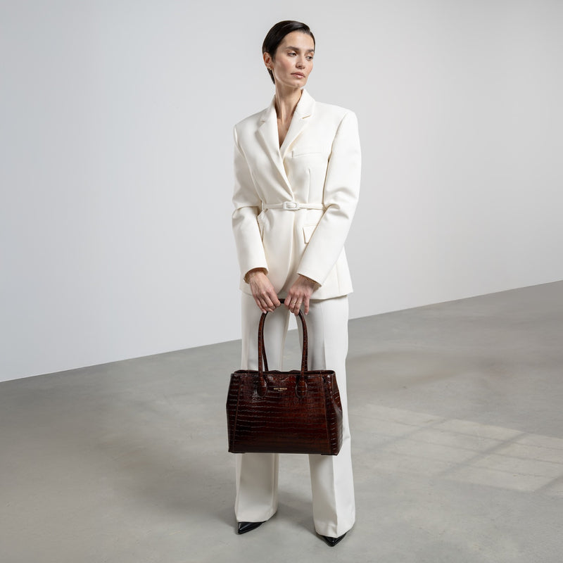 Isabel Bernard Honoré Cloe Croco Bruine Handtas IB25006-zoom-