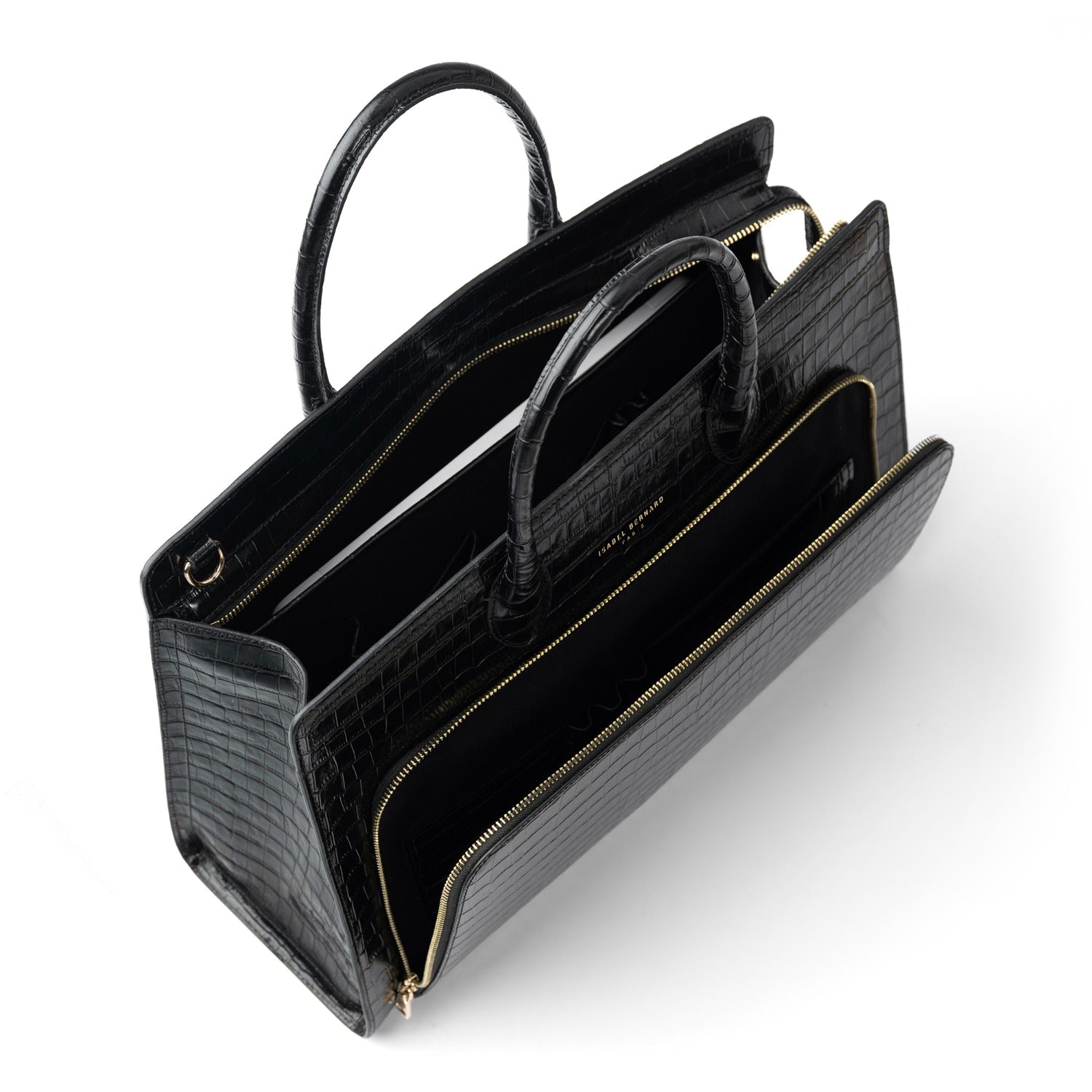 Isabel Bernard Honoré Nadine Black Croco Leather Handbag made of Calfskin IB25033