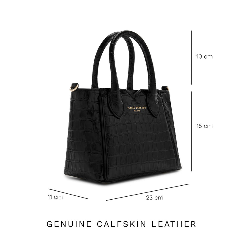 Isabel Bernard Honoré Cloe Mini Croco Zwarte Kalfsleren Handtas IB21124-201-zoom-