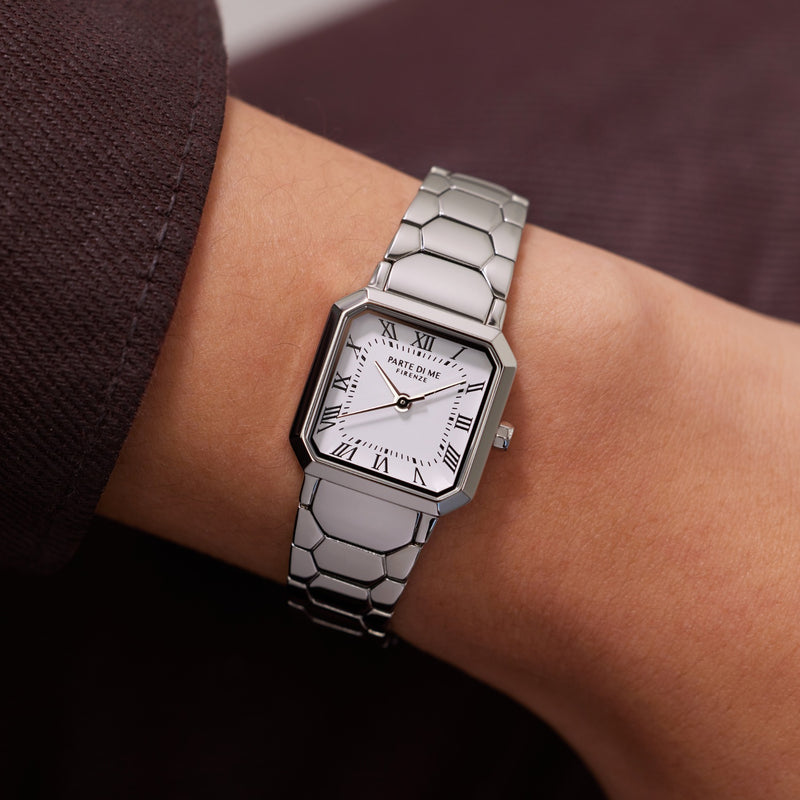 Parte di Me Orologio vierkant dameshorloge zilverkleurig en wit PDM09027-zoom-