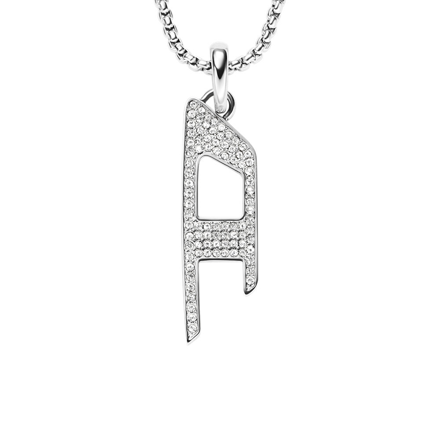 Diesel D Logo Silver Stainless Steel Necklace DX1624040