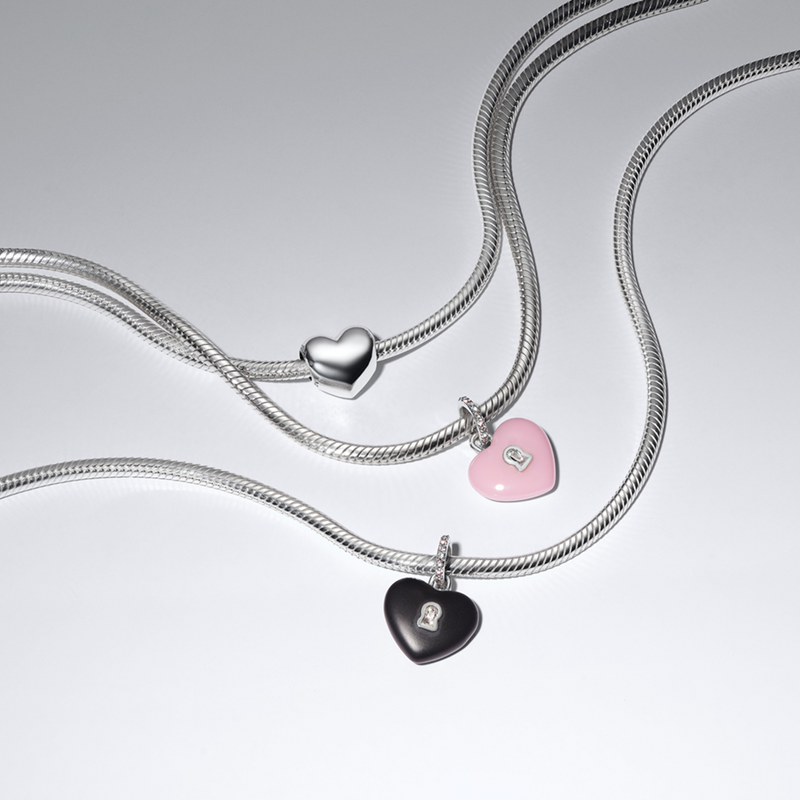 Pandora Moments 925 Sterling Silver Pink Ceramic Heart Padlock Pendant 794424C01-zoom-