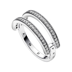 Pandora Signature 925 Sterling Silver Pavé Double strap Ring 192779C01-56
