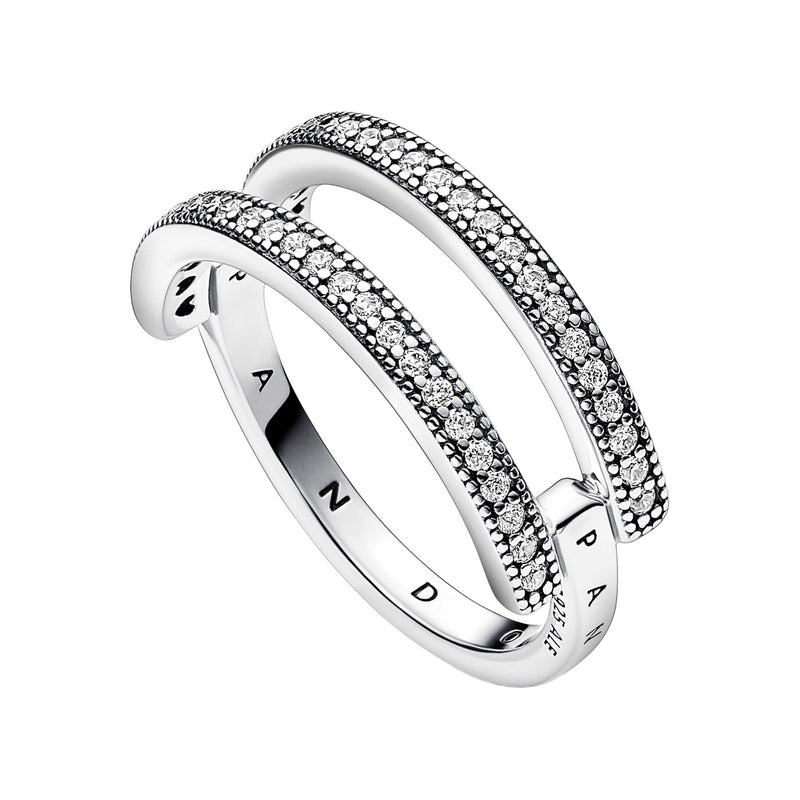 Pandora Signature 925 Sterling Silver Pavé Double strap Ring 192779C01-56-zoom-