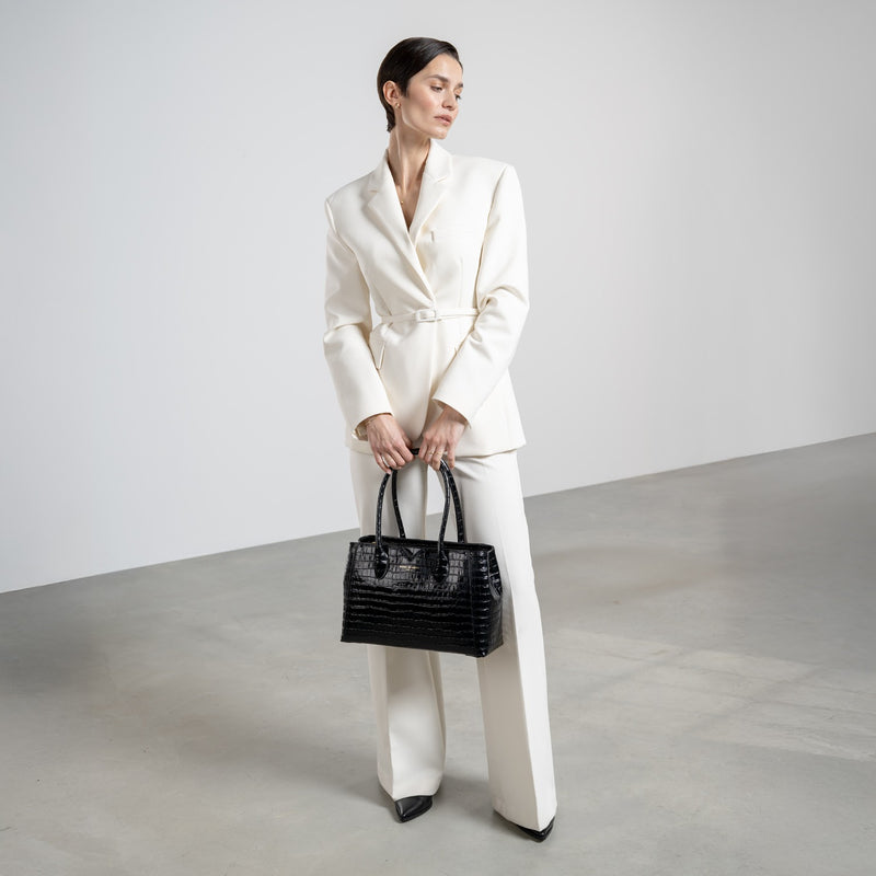 Isabel Bernard Honoré Cloe Midi Croco Zwarte Kalfsleren Handtas IB25082-201-zoom-