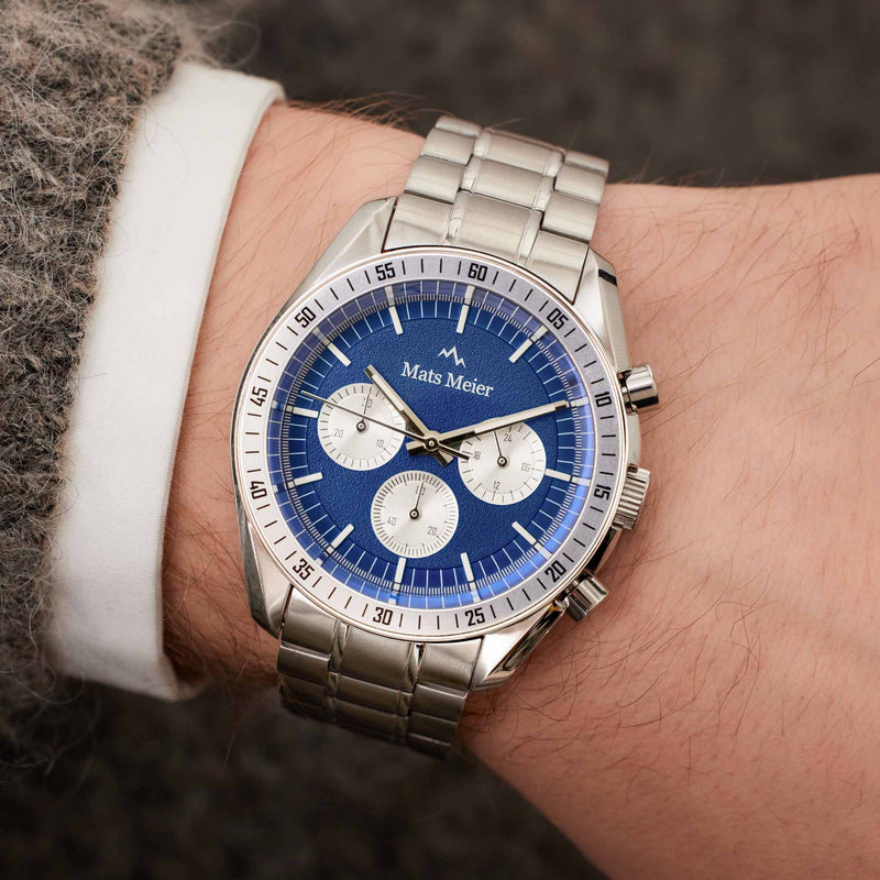 Mats Meier Arosa Racing Chronograaf Herenhorloge Zilverkleurig en Blauw MM50014-zoom-