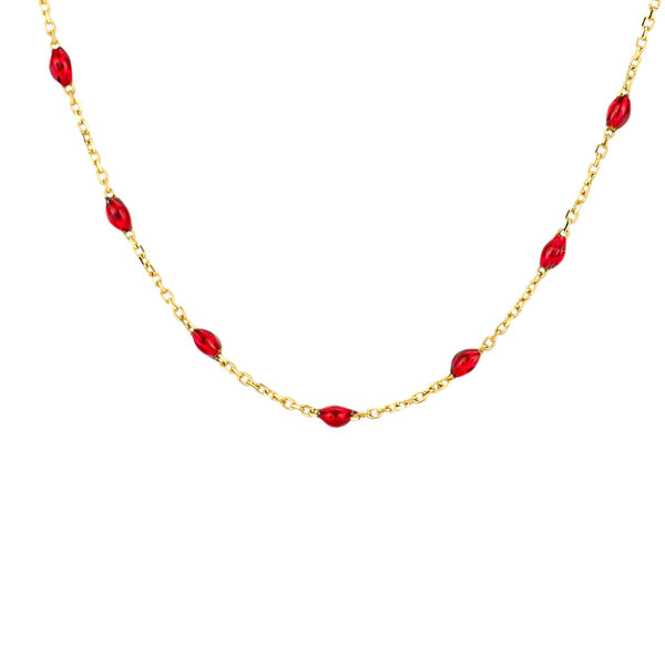 Ketting met Rode Resin 14k goud