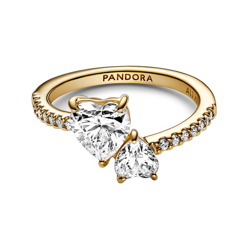 Pandora Timeless Double Heart Sparkling Ring 161198C01-58 with 14K Gold Plating-zoom-