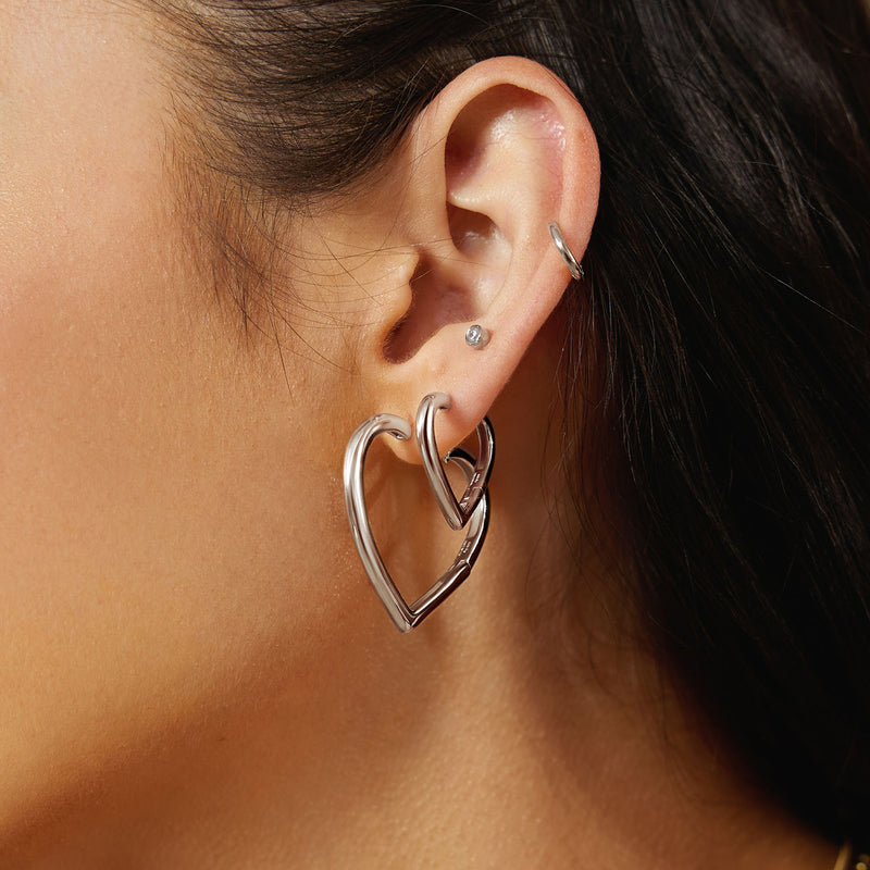 Ania Haie Sunny Sparkler Zilveren Middellange Heart Hoop Oorbellen AH-E064-03H-zoom-